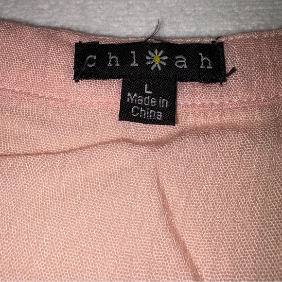 Pink Ruffled 3/4 Sleeve Blouse Women Large - Picture 9 of 10